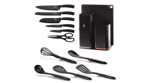 Berlinger Haus Black Rose Collection 12 részes konyhai készlet késekkel, kiszedőkkel és vágódeszkáva