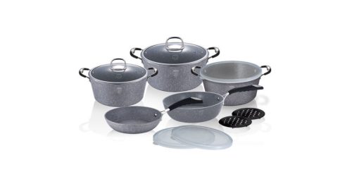 Berlinger Haus Stone Touch Line 13 részes edénykészlet kő hatású márvány bevonattal, szilikon fogókk