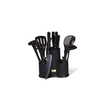   Berlinger Haus Royal Black Collection 12 részes konyhai készlet késekkel és kiszedőkkel, fekete/ezüs