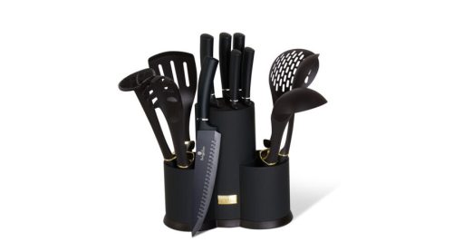 Berlinger Haus Royal Black Collection 12 részes konyhai készlet késekkel és kiszedőkkel, fekete/ezüs