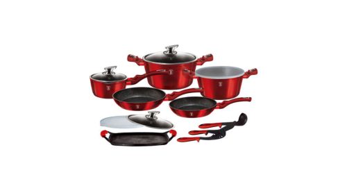 Berlinger Haus Metallic Burgundy Line 14 részes edénykészlet márvány bevonattal, metál külső bevonat