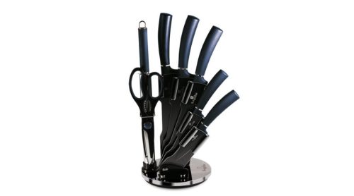 Berlinger Haus Metallic Aquamarine Line 8 részes késkészlet titán bevonattal, állvánnyal, sötétkék