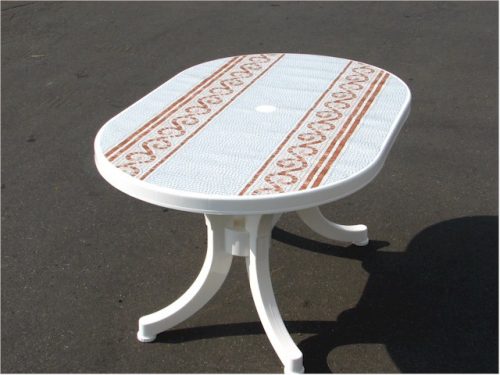 Sordino műanyag kerti asztal ovális dekor fóliás, fehér - Flair