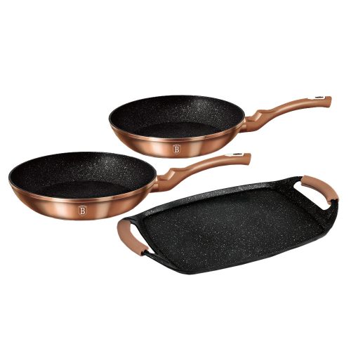 Berlinger Haus Metallic Rosegold Line 3 részes serpenyő- és grillkészlet márvány bevonattal