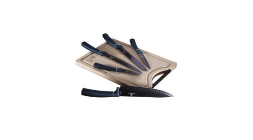 Berlinger Haus Metallic Aquamarine Line 6 részes késkészlet bambusz vágódeszkával, sötétkék/fekete