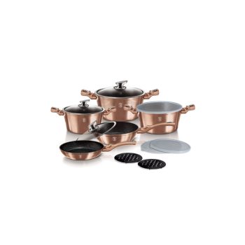   Berlinger Haus Metallic Rosegold Line 10+3 részes edénykészlet márvány bevonattal
