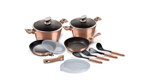 Berlinger Haus Metallic Rosegold Line 10+3 részes edénykészlet márvány bevonattal, kiszedőkkel