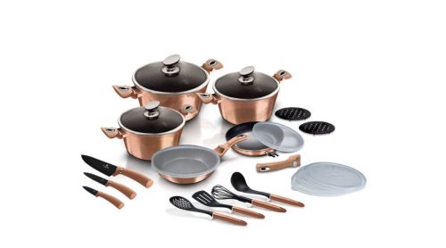 Berlinger Haus Metallic Rosegold Line 22 részes edénykészlet márvány bevonattal, metál külső bevonat