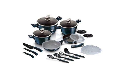 Berlinger Haus Metallic Aquamarine Line 22 részes edénykészlet márvány bevonattal, metál külső bevon