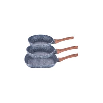   Berlinger Haus Forest Line 3 részes serpenyőkészlet kő hatású márvány bevonattal, fa mintázatú nyéll