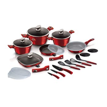   Berlinger Haus Metallic Burgundy Line 24 részes edénykészlet márvány bevonattal, metál külső bevonat