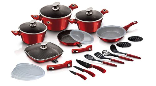 Berlinger Haus Metallic Burgundy Line 24 részes edénykészlet márvány bevonattal, metál külső bevonat