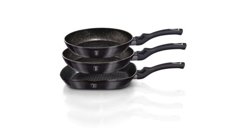 Berlinger Haus Carbon Pro Collection 3 részes serpenyőkészlet grill serpenyővel, márvány bevonattal