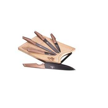   Berlinger Haus Metallic Rosegold Line 6 részes késkészlet bambusz vágódeszkával