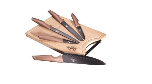 Berlinger Haus Metallic Rosegold Line 6 részes késkészlet bambusz vágódeszkával