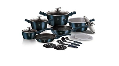 Berlinger Haus Metallic Line Aquamarine Edition 15+3 részes edénykészlet márvány bevonattal, metál k