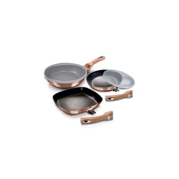   Berlinger Haus Metallic Rosegold Line 5 részes serpenyőkészlet márvány bevonattal, levehető nyéllel