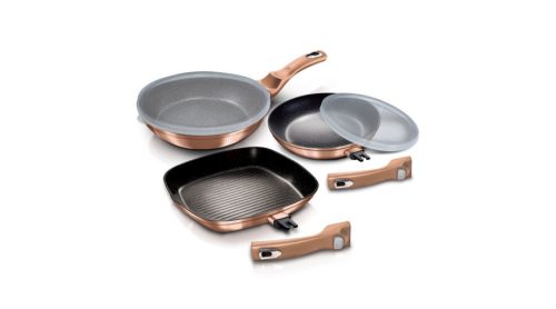Berlinger Haus Metallic Rosegold Line 5 részes serpenyőkészlet márvány bevonattal, levehető nyéllel