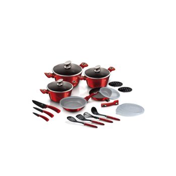   Berlinger Haus Metallic Burgundy Line 22 részes edénykészlet márvány bevonattal, metál külső bevonat