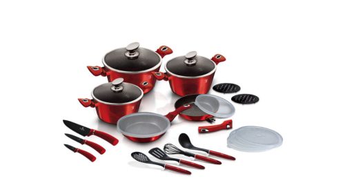 Berlinger Haus Metallic Burgundy Line 22 részes edénykészlet márvány bevonattal, metál külső bevonat