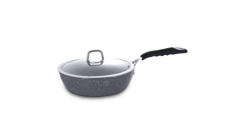 Mély serpenyő kő hatású márvány bevonattal, szilikon nyéllel, fedővel, 24 cm