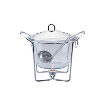   Berlinger Haus melegen tartó leveses tálaló edény hőálló üvegből, fedővel, merőkanállal, 4L,rozsdame