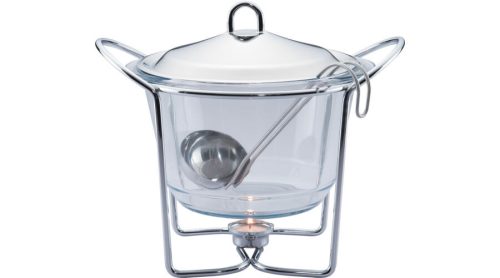 Berlinger Haus melegen tartó leveses tálaló edény hőálló üvegből, fedővel, merőkanállal, 4L,rozsdame