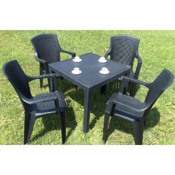 Kinged műanyag kerti rattan hatású antracit szürke szett