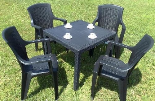 Kinged műanyag kerti rattan hatású antracit szürke szett