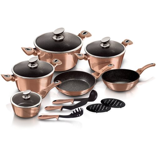 Berlinger Haus Metallic Rosegold Line 15 részes edénykészlet márvány bevonattal