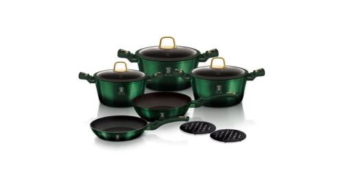 Berlinger Haus Emerald zöld Collection 10 részes edénykészlet titán bevonattal, kiszedőkkel