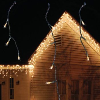   Kültéri toldható jégszikrázó jégcsapfüzér, meleg fehér, 2 x 0,9 méter, 138 LED, fehér gumikábel