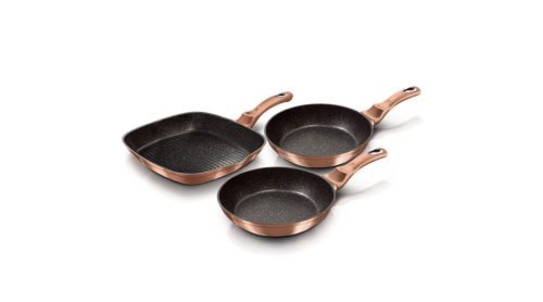 Berlinger Haus Metallic Rosegold Line 3 részes serpenyőkészlet márvány bevonattal, grill serpenyővel