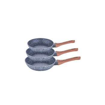   Berlinger Haus Forest 3 részes serpenyőkészlet kő hatású márvány bevonattal, fa mintázatú nyéllel