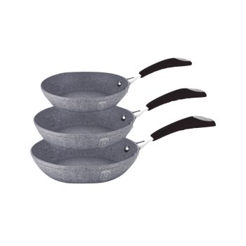   3 részes serpenyőkészlet kő hatású márvány bevonattal, hőálló szilikon fogókkal, szürke/fekete