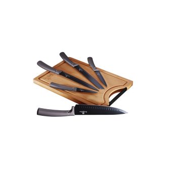   Berlinger Haus Carbon Pro Collection 6 részes késkészlet bambusz vágódeszkával