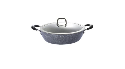 Lábas kő hatású márvány bevonattal, hőálló szilikon fogókkal, fedővel, 32 cm