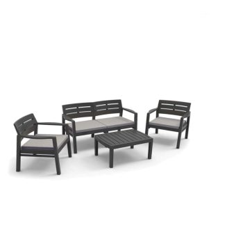 Java műanyag kerti szett antracit szürke, párnával O298