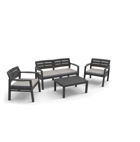 Java műanyag kerti szett antracit szürke, párnával O298