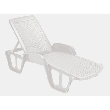   Pool rattan hatású műanyag kerti fix napozóágy fehér O264