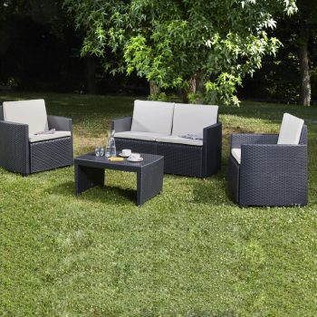   Lipari rattan hatású műanyag kerti szett antracit, párnával O311