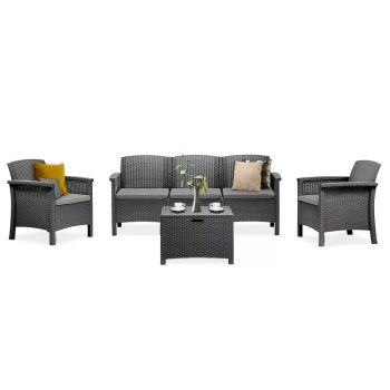  Venus 5 személyes műanyag kerti bútor garnitúra grafit szürke