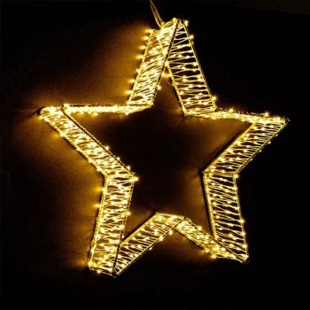   Crystalline toldható fémvázas csillag ablakdísz, 300 micro LED, MELEG FEHÉR, 30 cm átmérő