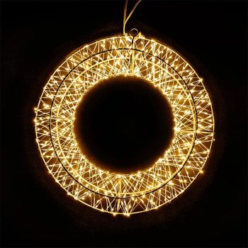   Crystalline toldható fémvázas kör ablakdísz, 300 micro LED, MELEG FEHÉR, 30 cm átmérő