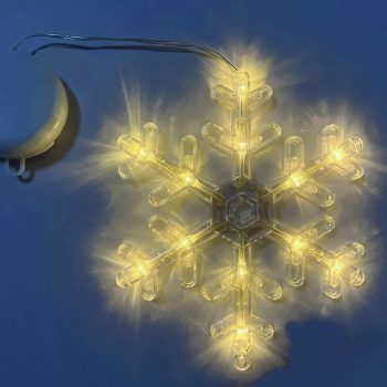   Hópehely ablakdísz tapadókoronggal, 18 x 18 cm, 12 LED meleg fehér, elemes