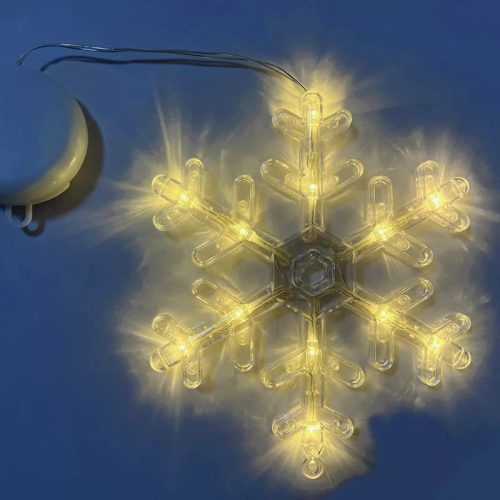 Hópehely ablakdísz tapadókoronggal, 18 x 18 cm, 12 LED meleg fehér, elemes
