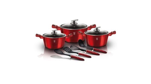 Berlinger Haus Metallic Burgundy Line 10 részes edénykészlet márvány bevonattal, kiszedőkkel