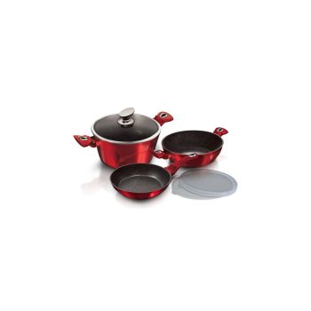   Berlinger Haus Metallic Burgundy színben 6 részes edénykészlet márvány bevonattal, metál külső bevon