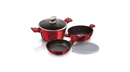 Berlinger Haus Metallic Burgundy színben 6 részes edénykészlet márvány bevonattal, metál külső bevon