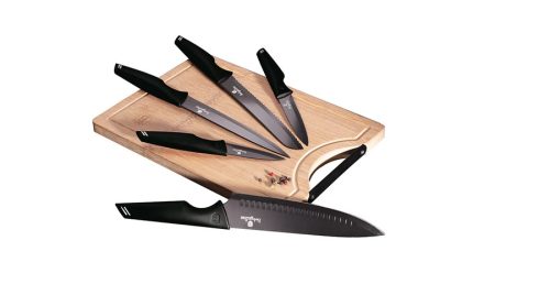 Berlinger Haus Black Silver 6 részes késkészlet bambusz vágódeszkával